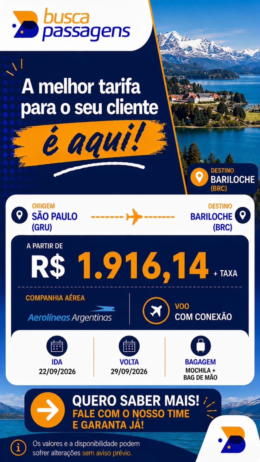 São Paulo (GRU) para Barilhoche (BRC)